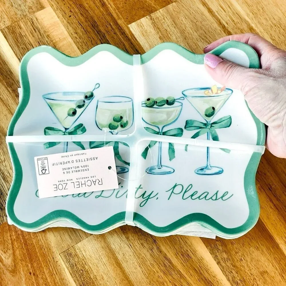 NWT Set of 6 Rachel Zoe Extra Dirty Martinis 100% Melamine Appetizers plates